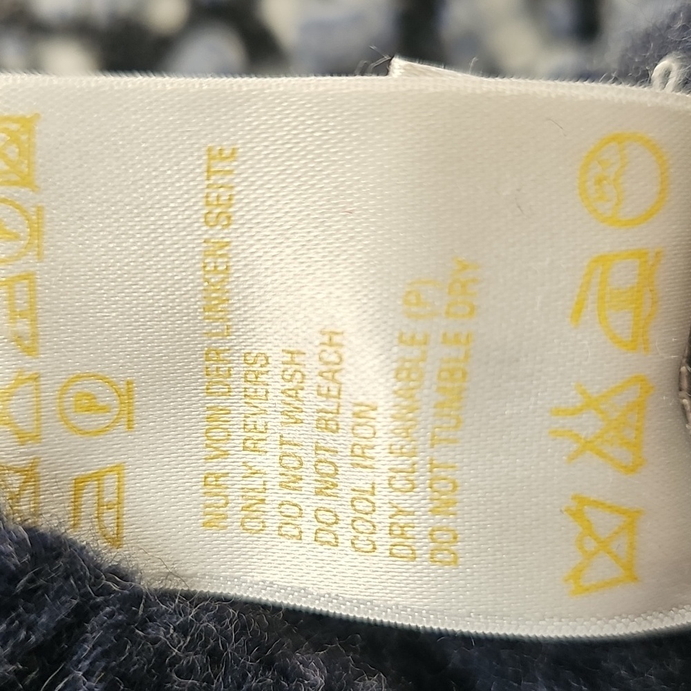Escada Shaggy Cowl Neck Chunky Knit Pale Blue & Navy Abstract Sweater Wool Blend - Picture 8 of 12